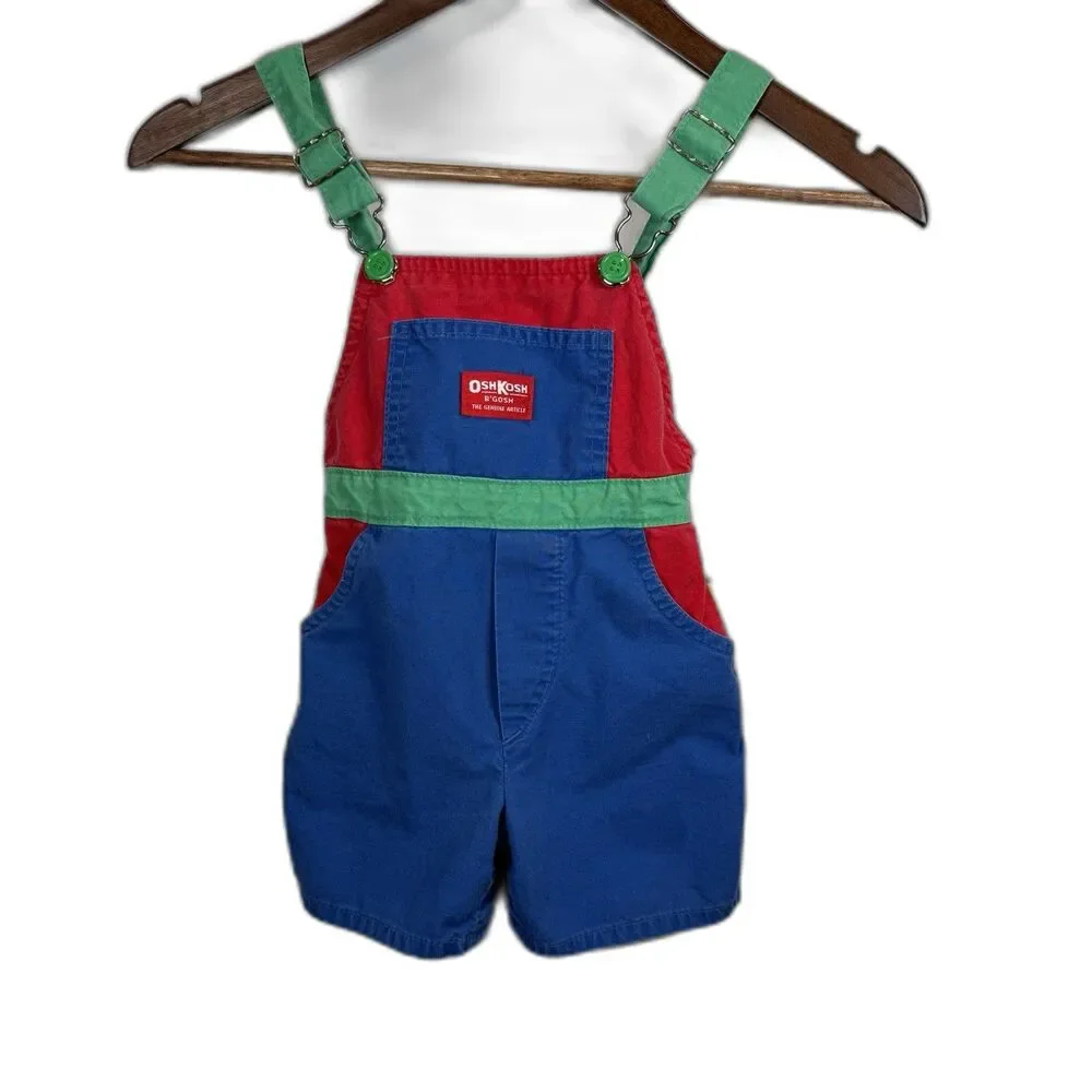 Osh Kosh B’Gosh Vintage Primary Colors Shortalls Size 3T Made In USA